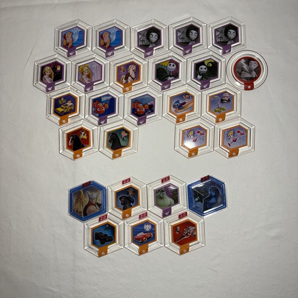 Disney Infinity Power Discs Mixed Lot 27 Total 1.0 2.0 Marvel Pixar Princess NBC